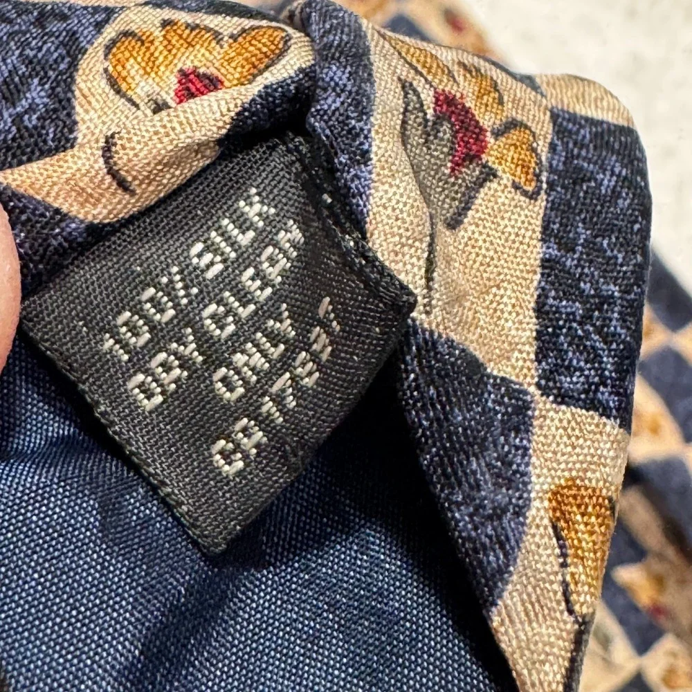 Banana Republic Tie Men OS Blue Tan Floral Check 100% Silk Italy Heritage Preppy